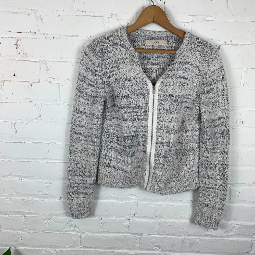 Loft Cardigan Zipper Tweed Textured Sweater Size M - Picture 1 of 5